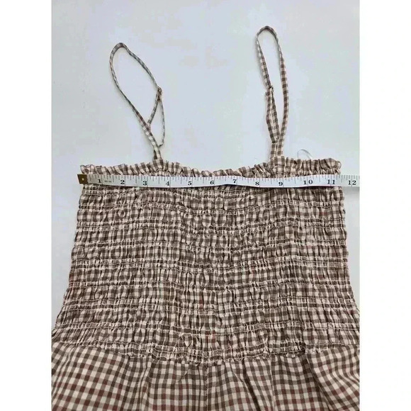 House of Harlow 1960 Women's XS Smocked Tan Gingham Capri Linen Jumpsuit - Picture 4 of 8
